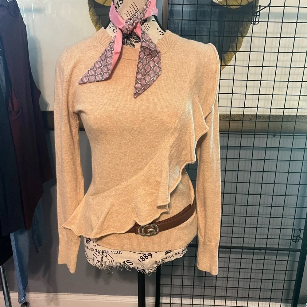 J. Crew Beige Ruffle Sweater